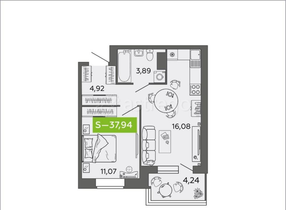 1-комн. квартира, 37.94 м2, 6/9 эт. Северодвинск - изображение 1