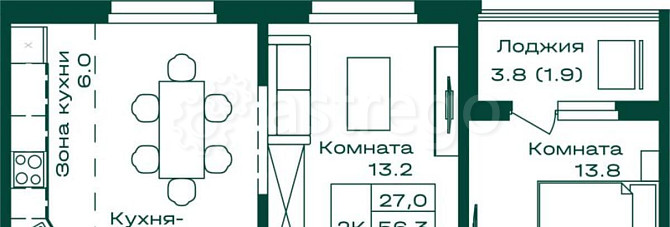 2-комн. квартира, 58.2 м2, 7/8 эт. Майма - изображение 1