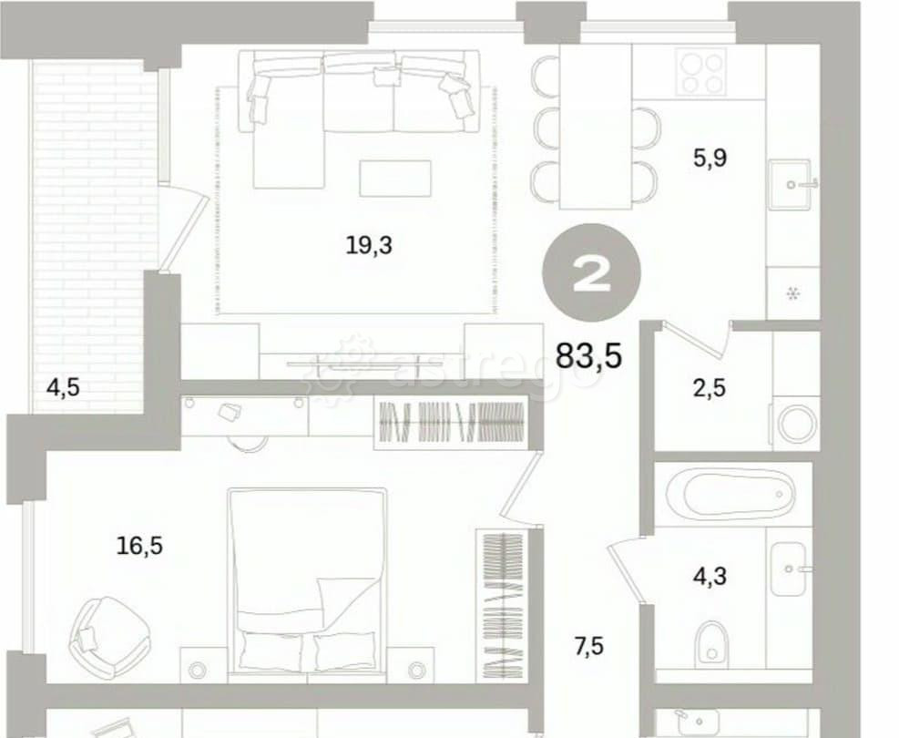 2-комн. квартира, 83.51 м2, 4/16 эт. Санкт-Петербург - изображение 7