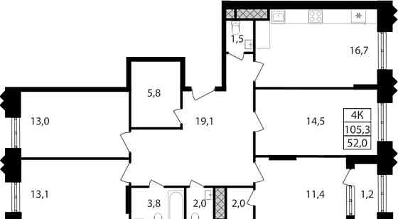 4-комн. квартира, 104.1 м2, 3/30 эт. Москва