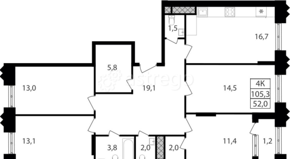 4-комн. квартира, 104.1 м2, 3/30 эт. Москва - изображение 1