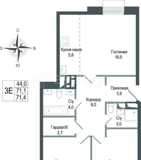 3-комн. квартира, 71.1 м2, 4/8 эт. Королев - изображение 1