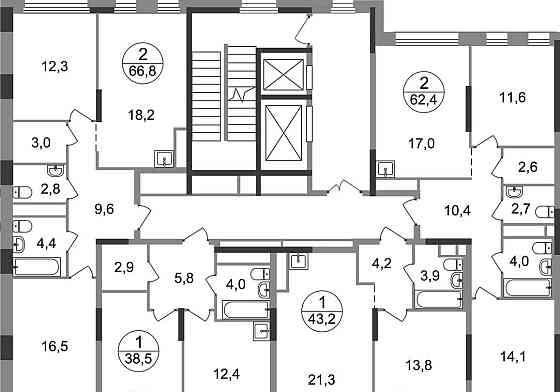 2-комн. квартира, 62 м2, 8/17 эт. Москва