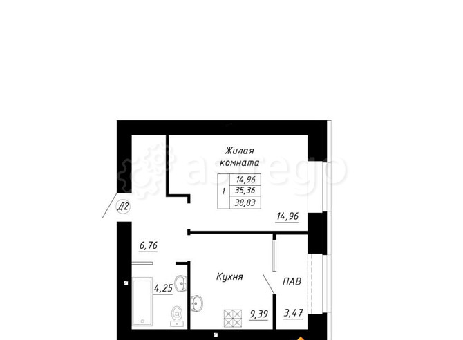 1-комн. квартира, 38.83 м2, 10/14 эт. Стерлитамак - изображение 1