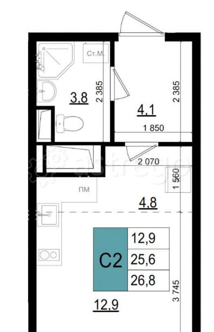Студия, 26.8 м2, 11/25 эт. Одинцово - изображение 1