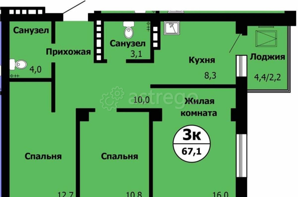3-комн. квартира, 67.1 м2, 23/24 эт. Красноярск - изображение 1