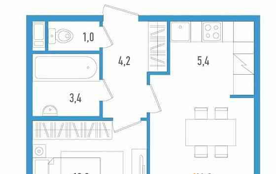 2-комн. квартира, 39.9 м2, 10/12 эт. Санкт-Петербург