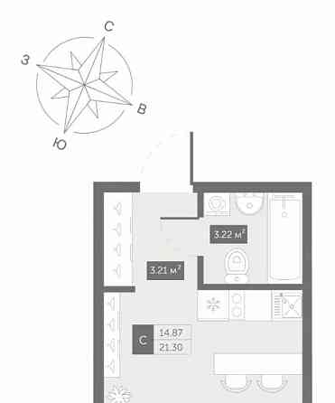1-комн. апарт-ы, 21.3 м2, 7/13 эт. Санкт-Петербург