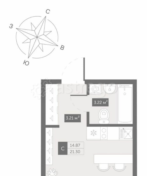 1-комн. апарт-ы, 21.3 м2, 7/13 эт. Санкт-Петербург - изображение 1