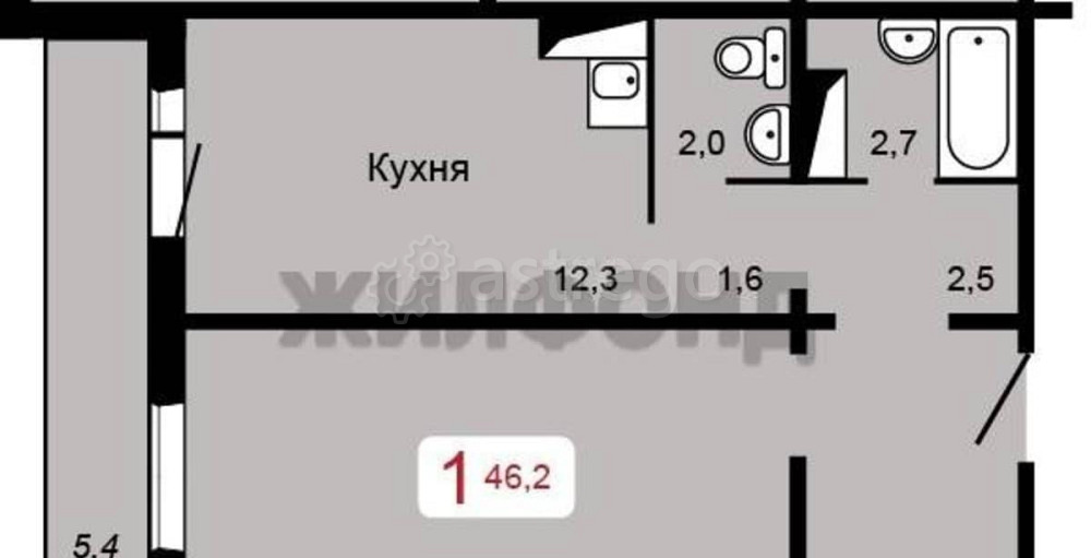 1-комн. квартира, 43.5 м2, 14/17 эт. Красноярск - изображение 2
