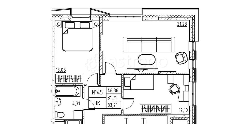 3-комн. квартира, 84.71 м2, 3/7 эт. Дубна - изображение 2