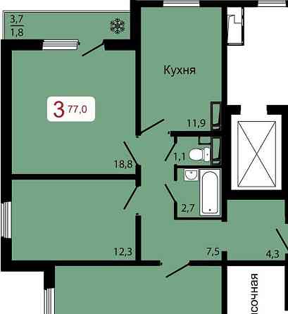 3-комн. квартира, 77 м2, 4/17 эт. Красноярск