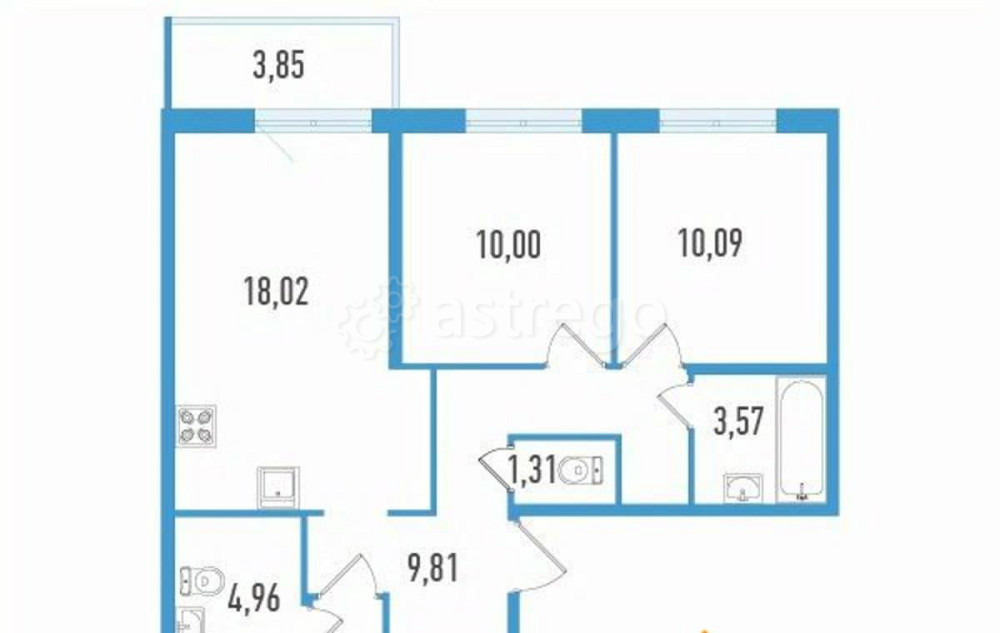 3-комн. квартира, 70.94 м2, 2/12 эт. Санкт-Петербург - изображение 1