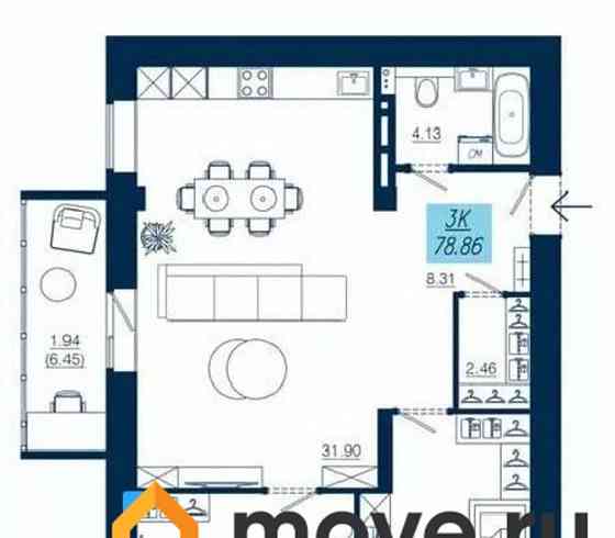 3-комн. квартира, 78.86 м2, 15/19 эт. Красноярск