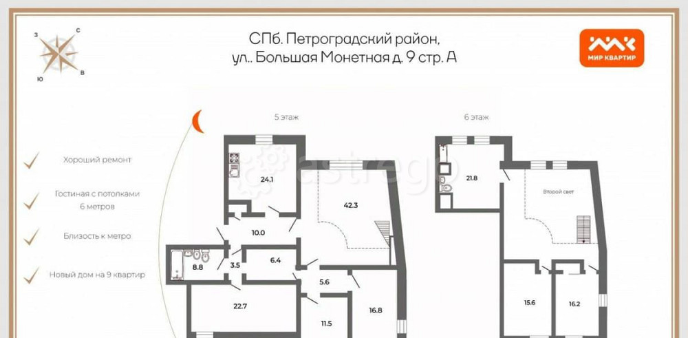 6-комн. квартира, 217 м2, 5/6 эт. Санкт-Петербург - изображение 5
