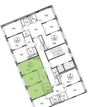 2-комн. квартира, 53 м2, 4/17 эт. Москва