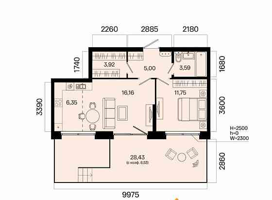 2-комн. квартира, 55.3 м2, 1/7 эт. Уфа