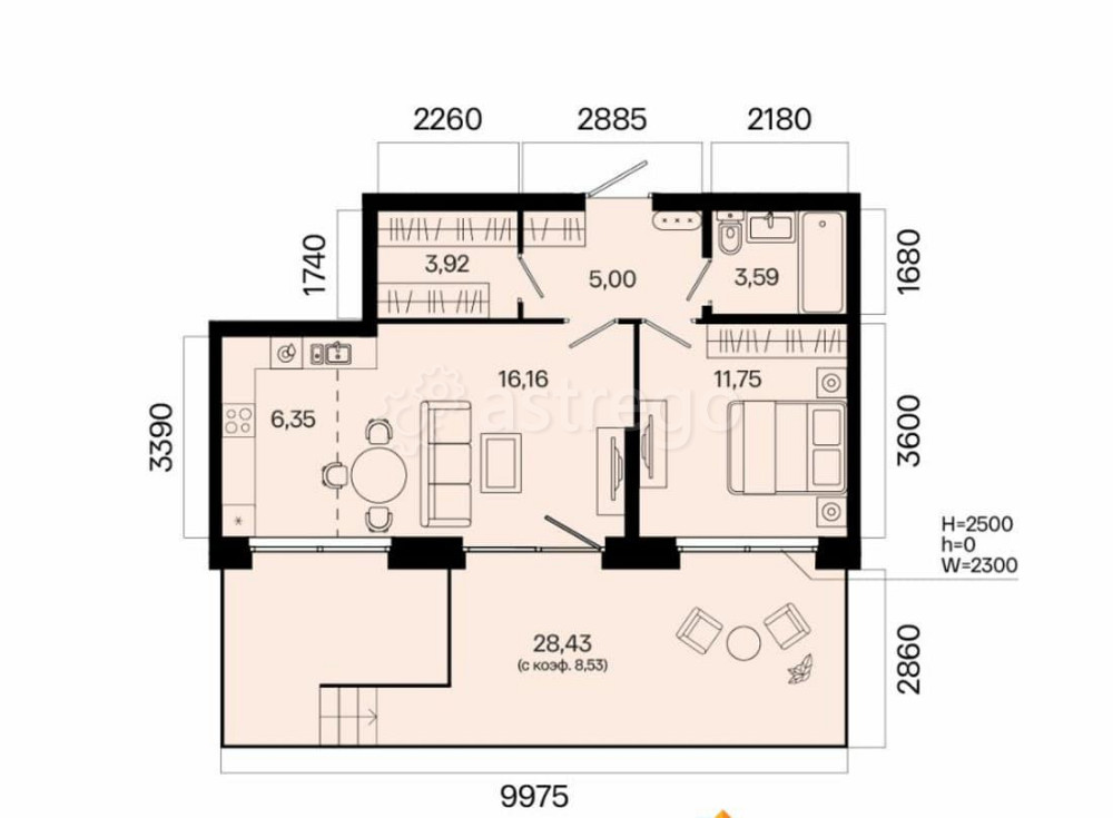 2-комн. квартира, 55.3 м2, 1/7 эт. Уфа - изображение 5