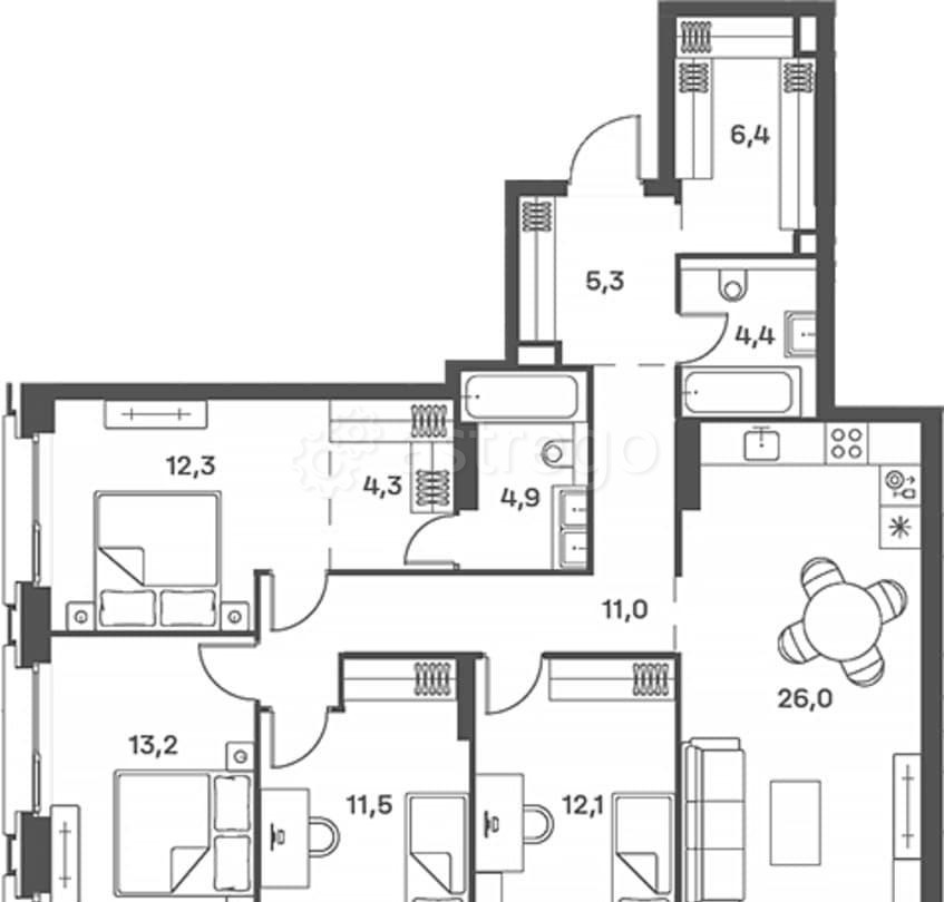 4-комн. квартира, 111.4 м2, 3/29 эт. Москва - изображение 1