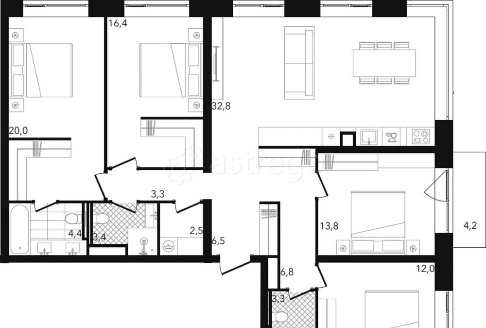 4-комн. квартира, 129.51 м2, 24/26 эт. Москва - изображение 1