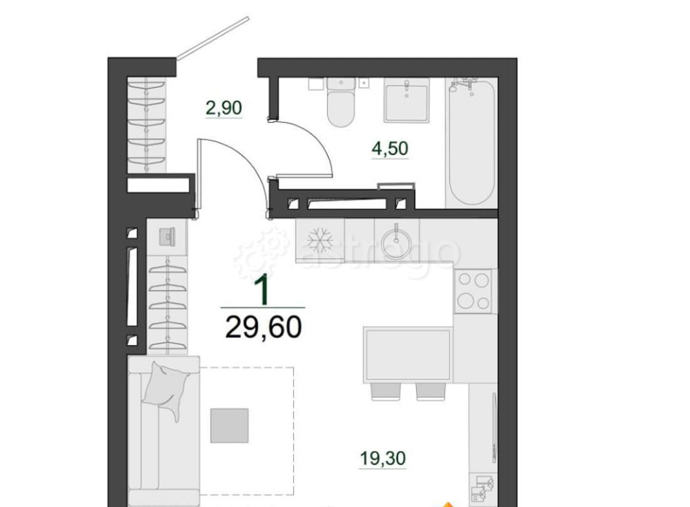 Студия, 30.4 м2, 2/23 эт. Красноярск - изображение 1
