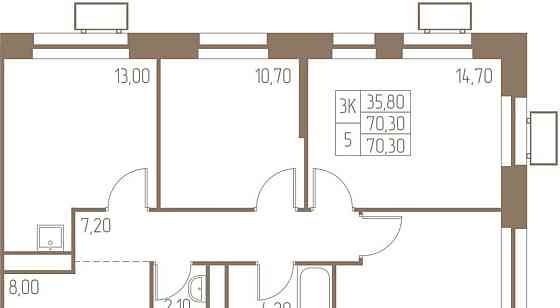 3-комн. квартира, 70.3 м2, 18/25 эт. Пушкино