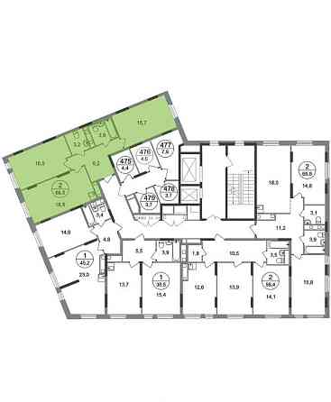 2-комн. квартира, 66 м2, 14/17 эт. Москва