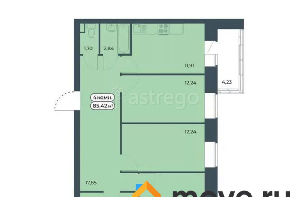 4-комн. квартира, 85.42 м2, 7/9 эт. Красноярск - изображение 1