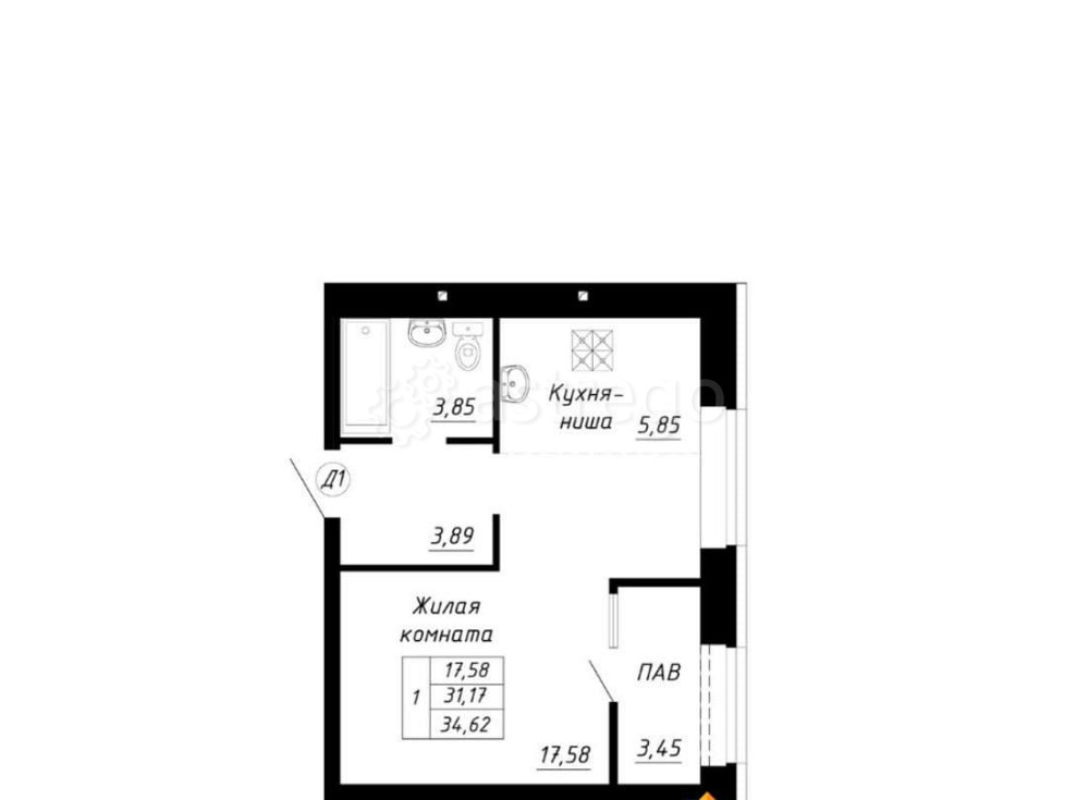 Студия, 34.62 м2, 12/14 эт. Стерлитамак - изображение 1