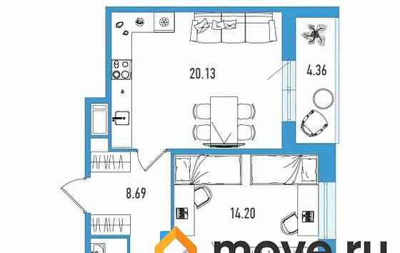 2-комн. квартира, 65.38 м2, 5/18 эт. Санкт-Петербург