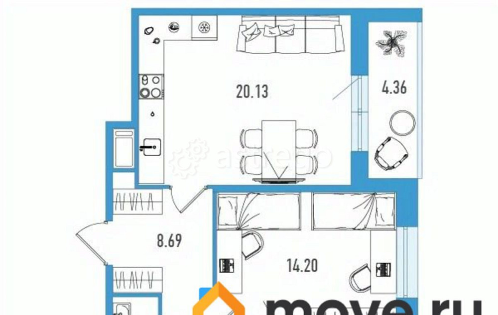 2-комн. квартира, 65.38 м2, 5/18 эт. Санкт-Петербург - изображение 2