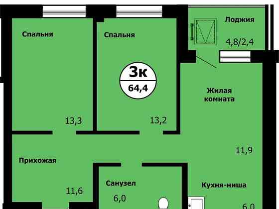 3-комн. квартира, 64.4 м2, 19/19 эт. Красноярск