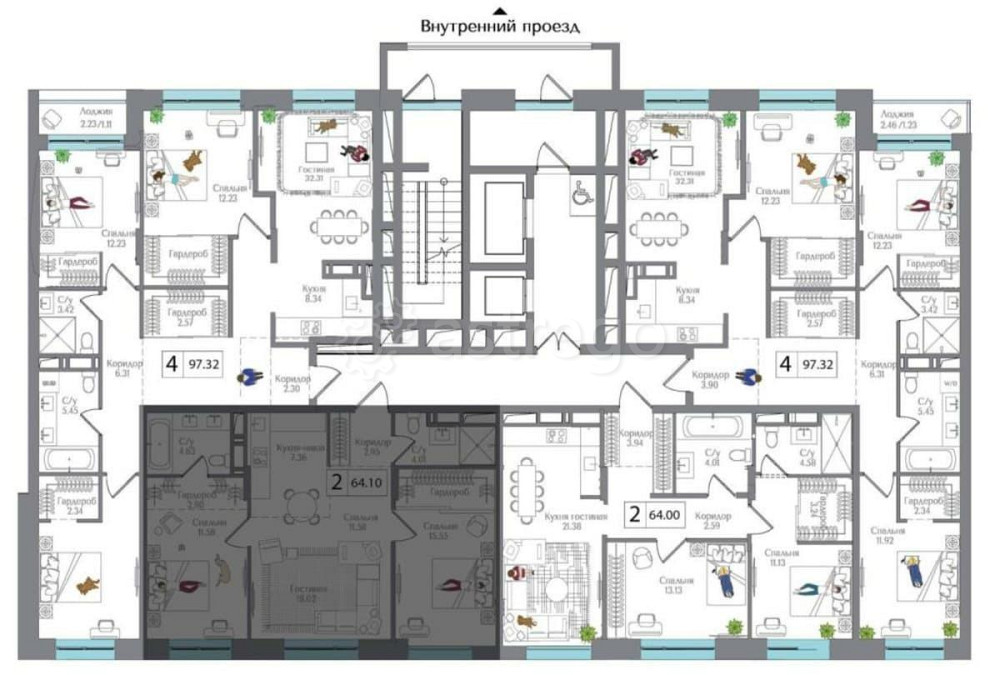 2-комн. квартира, 66.6 м2, 2/17 эт. Москва - изображение 8