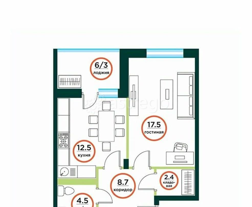 1-комн. квартира, 49.06 м2, 2/8 эт. Емельяново - изображение 7