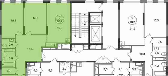 3-комн. квартира, 86.4 м2, 8/17 эт. Москва