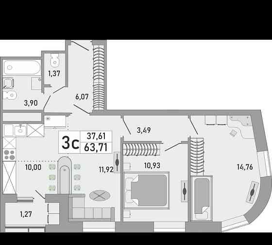 2-комн. квартира, 64 м2, 9/24 эт. Уфа
