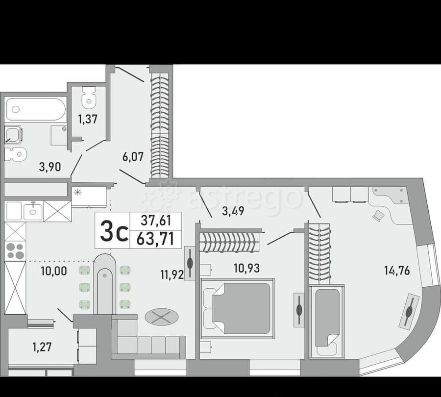 2-комн. квартира, 64 м2, 9/24 эт. Уфа - изображение 2