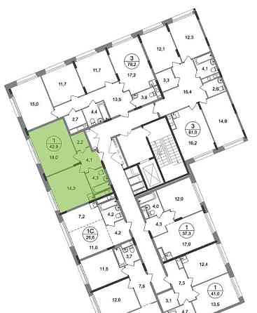 1-комн. квартира, 42 м2, 7/17 эт. Москва