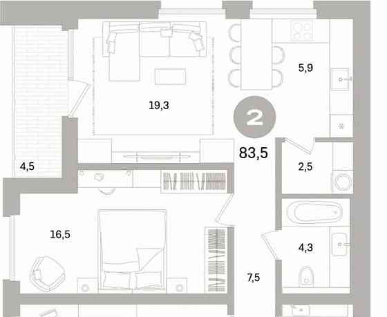 2-комн. квартира, 83.51 м2, 11/16 эт. Санкт-Петербург