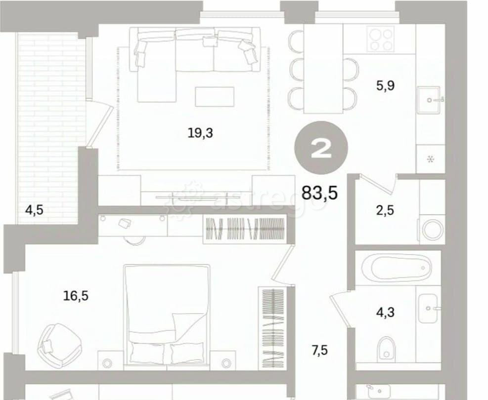 2-комн. квартира, 83.51 м2, 11/16 эт. Санкт-Петербург - изображение 3