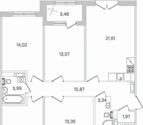 4-комн. квартира, 99.03 м2, 4/4 эт. Санкт-Петербург