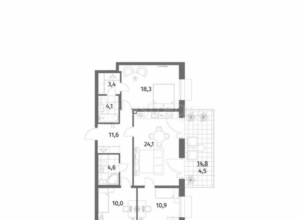 3-комн. квартира, 91.5 м2, 1/6 эт. Санкт-Петербург - изображение 2