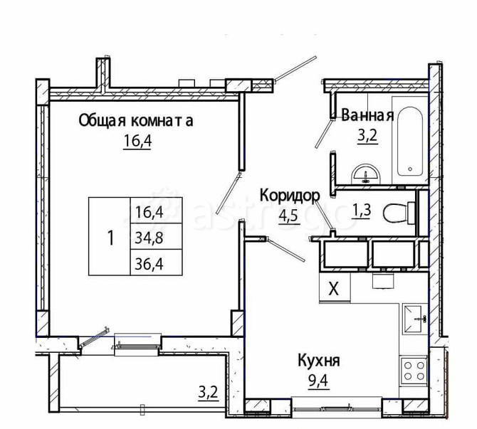1-комн. квартира, 37 м2, 4/7 эт. Дубовое - изображение 8