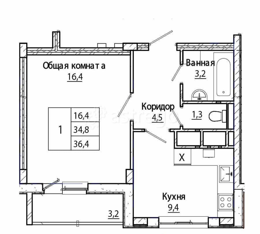 1-комн. квартира, 37 м2, 4/7 эт. Дубовое - изображение 8