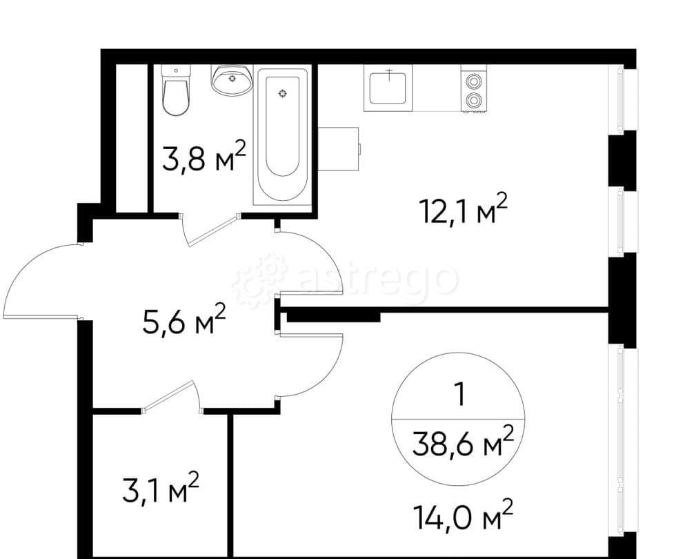 1-комн. квартира, 38 м2, 11/17 эт. Москва - изображение 1
