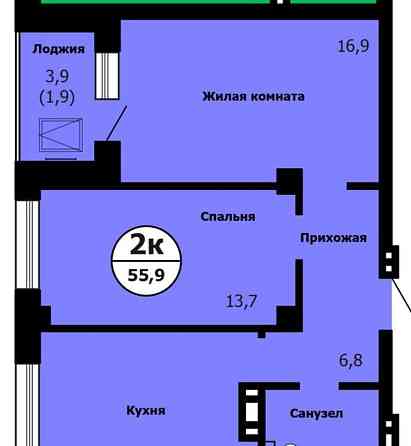 2-комн. квартира, 55.9 м2, 23/26 эт. Красноярск
