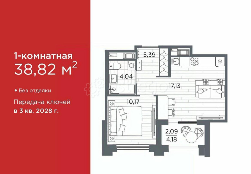 1-комн. квартира, 38.82 м2, 4/12 эт. Санкт-Петербург - изображение 1