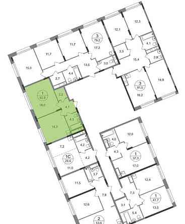 1-комн. квартира, 42 м2, 3/17 эт. Москва