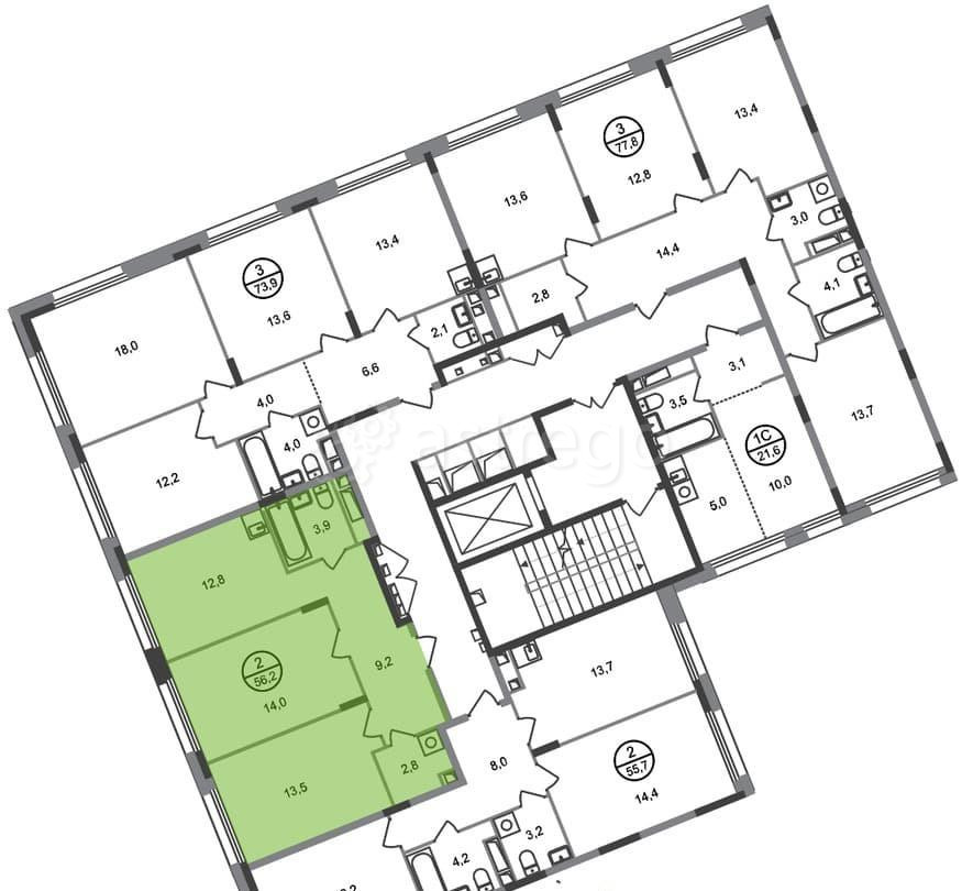 2-комн. квартира, 56 м2, 5/17 эт. Москва - изображение 6
