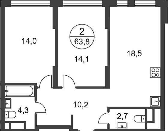 2-комн. квартира, 63 м2, 12/17 эт. Москва